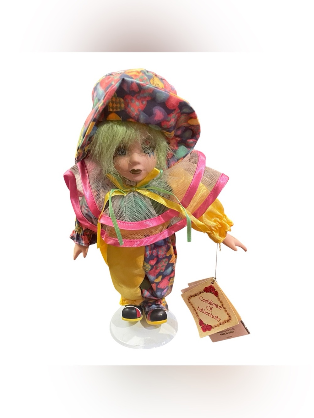 Collectors Choice Genuine Fine Bisque Porcelain Clown Doll Certificate 90s